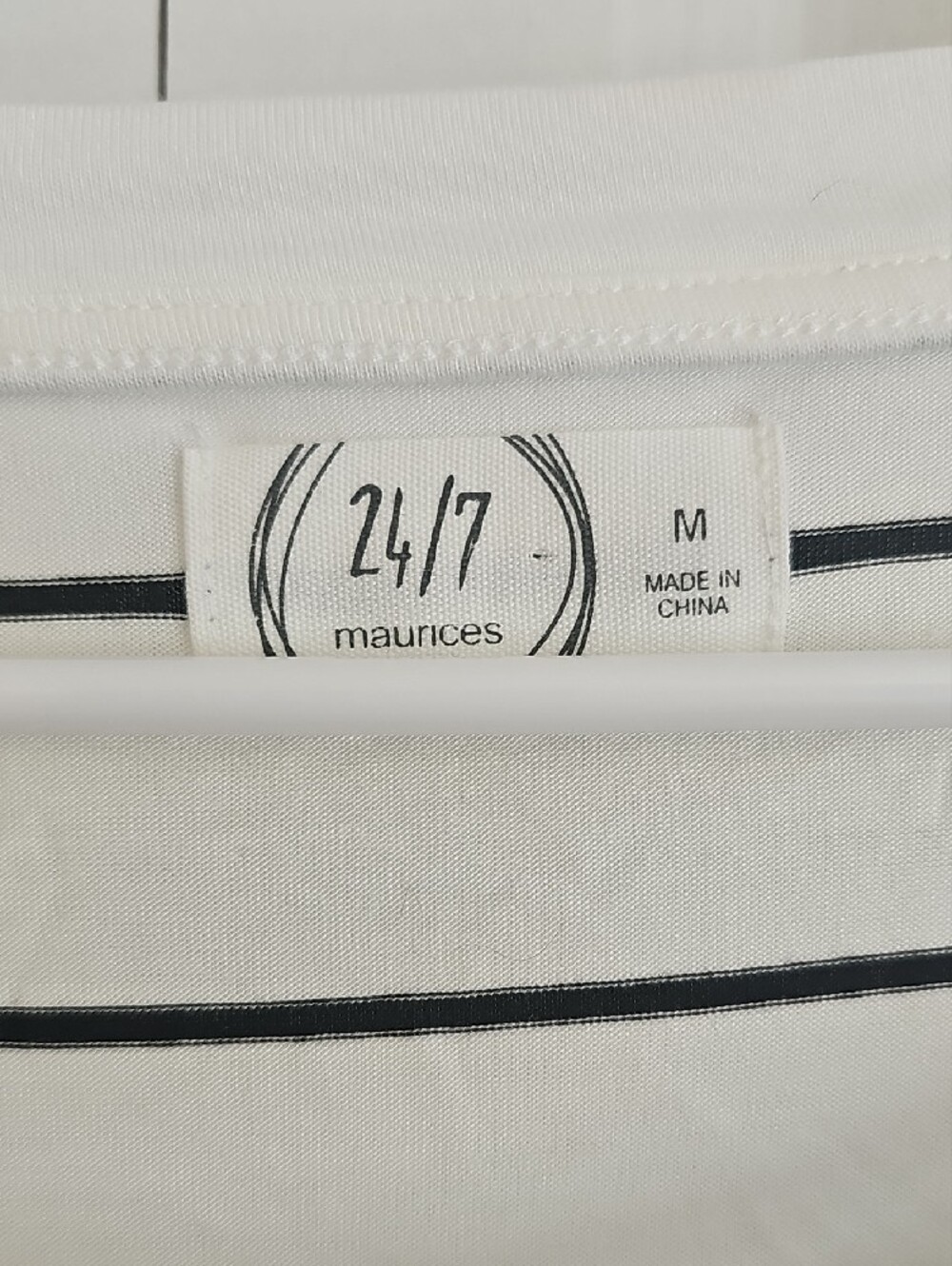 Maurices White Long Sleeve Scoop Neck Top with Black Stripes - Picture 2 of 5